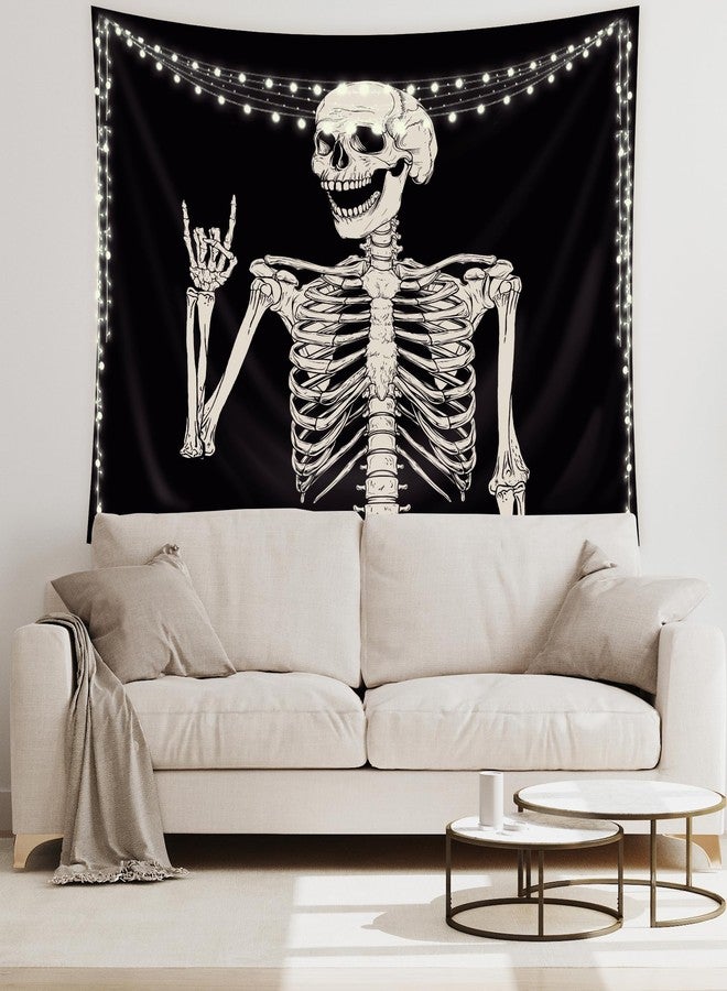 Riyidecor Skull Skeleton Tapestry Wall Hanging 51Hx59W Inch Funny Black and White Theme Home Decor for Men Women Gothic Hippie Halloween Bohemian Terror Rock and Roll Bedroom Living Room Dorm WW-SOKA - Image 5