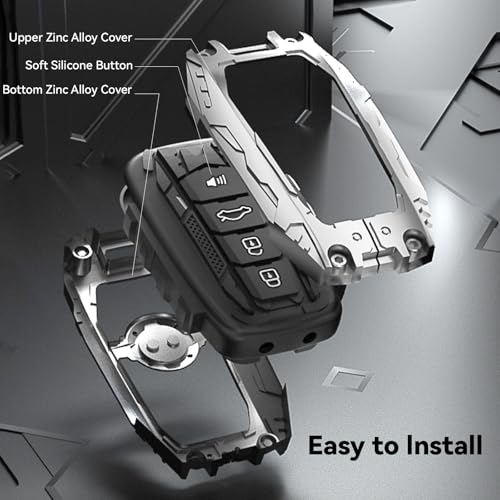Aoocar Mech Style Heavy Metal Key Fob Cover, Compatible with Toyota Tundra 2022 2023 2024 2025~, Fit for Corolla Cross Venza Sequoia etc, Zinc Alloy Key Case Protector (1 Pcs, E-Style, Silver) - Image 4