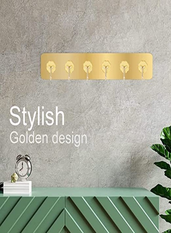 FORCE 24 Force24 - Self Adhesive Wall Hooks for Kitchen Organizer Hook for Wall Without Drilling for Home Kitchen Bathroom Bedroom Keys Bag Towels - 6 Stainless Steel Hook with Plastic Strip (Golden Pack of 2) - Image 4