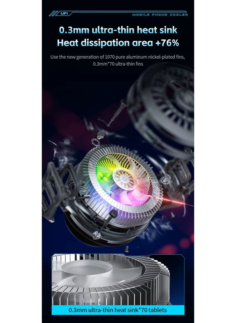 بليكستون مروحة تبريد Plextone UF1 بإضاءة RGB، مبرد هاتف محمول، بشفط مغناطيسي، إضاءة RGB، مروحة تبريد صغيرة تعمل بالأشباه الموصلة للألعاب - Image 5