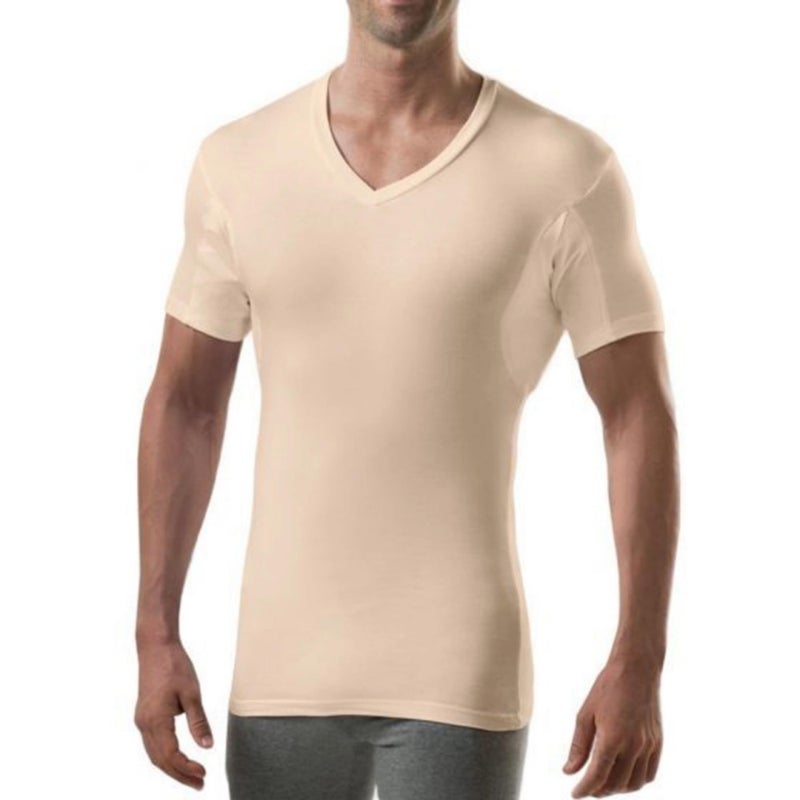 THOMPSON TEE Mens Sweatproof Undershirt V Neck TShirt with Underarm Sweat Pads Slim Fit AluminumFree Alternative Beige XSmall - Image 2