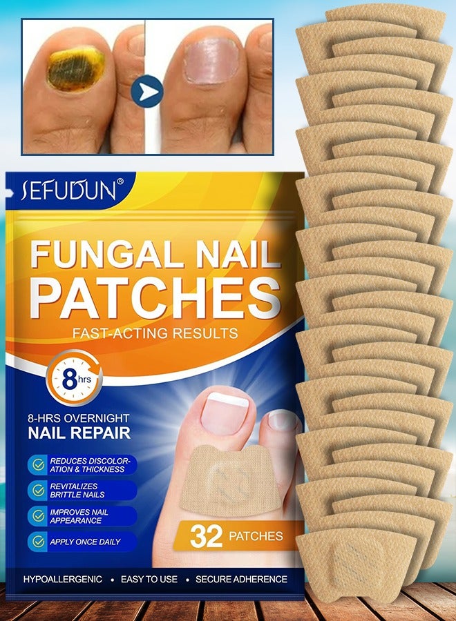 Sefudun 32 قطعة من رقعة فطريات الأظافر، رقعة إصلاح الأظافر الليلية لعلاج تلف فطريات الأظافر، تجدد بنية الأظافر وتحسن لونها، رقعة فطريات الأظافر المتجددة ليلاً لمدة 8 ساعات - Image 1