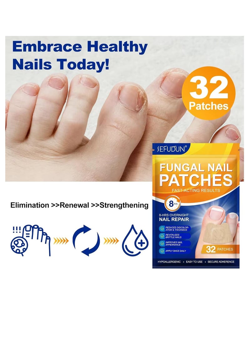 Sefudun 32 قطعة من رقعة فطريات الأظافر، رقعة إصلاح الأظافر الليلية لعلاج تلف فطريات الأظافر، تجدد بنية الأظافر وتحسن لونها، رقعة فطريات الأظافر المتجددة ليلاً لمدة 8 ساعات - Image 4