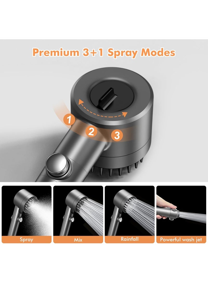 اتش اس HS Hard Water Filter Shower Head with 15 Stage Filter, 3+1 Spray Jet Modes High Pressure Shower Head and 1.5m Hose, Handheld Massage Shower Filter for Residual Chlorine Remove Grey - Image 3