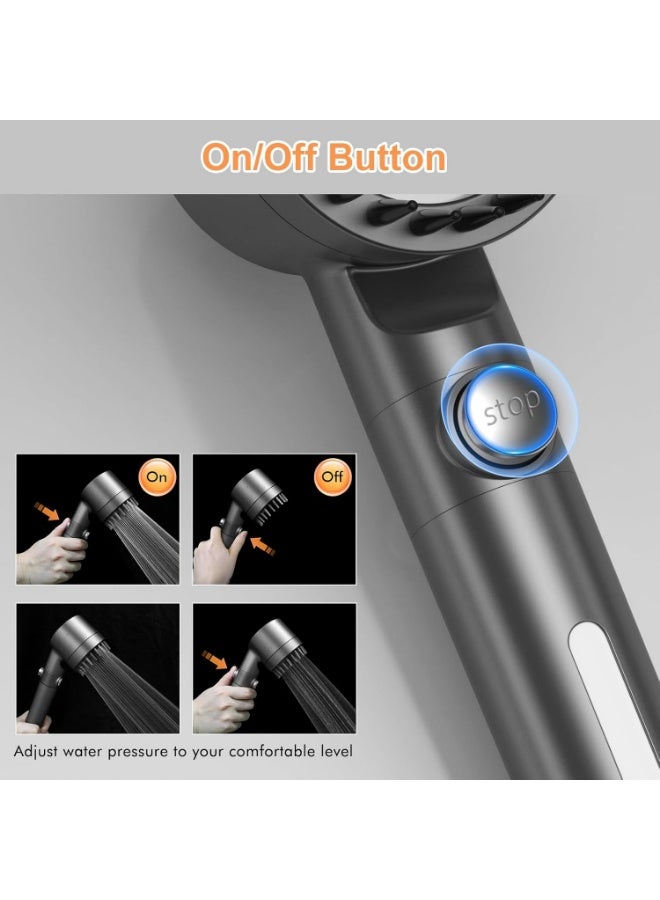 اتش اس HS Hard Water Filter Shower Head with 15 Stage Filter, 3+1 Spray Jet Modes High Pressure Shower Head and 1.5m Hose, Handheld Massage Shower Filter for Residual Chlorine Remove Grey - Image 5