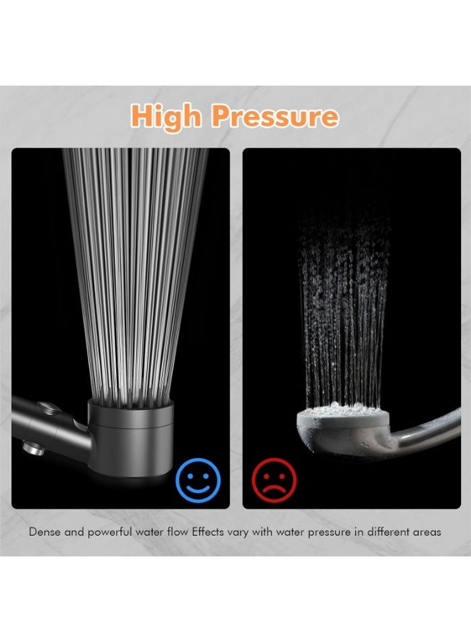 اتش اس HS Hard Water Filter Shower Head with 15 Stage Filter, 3+1 Spray Jet Modes High Pressure Shower Head and 1.5m Hose, Handheld Massage Shower Filter for Residual Chlorine Remove Grey - Image 2