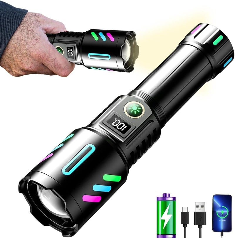 SHOPOBOX Rechargeable Flashlights High Lumens, Tactical Flashlights 80000 Lumen Super Bright Led Flash Light with 5 Modes Zoomable for Outdoor, Handheld Flash Light for Home, Camping,IPX6 Waterproof - Image 1