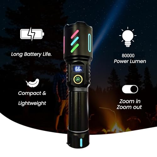 SHOPOBOX Rechargeable Flashlights High Lumens, Tactical Flashlights 80000 Lumen Super Bright Led Flash Light with 5 Modes Zoomable for Outdoor, Handheld Flash Light for Home, Camping,IPX6 Waterproof - Image 4