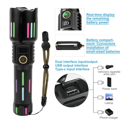 SHOPOBOX Rechargeable Flashlights High Lumens, Tactical Flashlights 80000 Lumen Super Bright Led Flash Light with 5 Modes Zoomable for Outdoor, Handheld Flash Light for Home, Camping,IPX6 Waterproof - Image 3