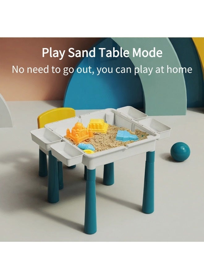 جني ثروة طقم طاولة وكراسي متعدد الوظائف للأطفال 2 في 1 مع 63 قطعة بناء ومساحة لتخزين الماء والرمل والتعلم، مثالي للأطفال من عمر سنتين فما فوق. - Image 2
