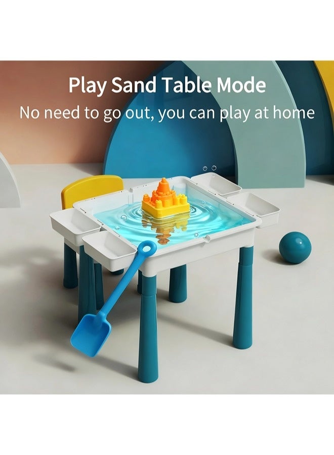 جني ثروة طقم طاولة وكراسي متعدد الوظائف للأطفال 2 في 1 مع 63 قطعة بناء ومساحة لتخزين الماء والرمل والتعلم، مثالي للأطفال من عمر سنتين فما فوق. - Image 3