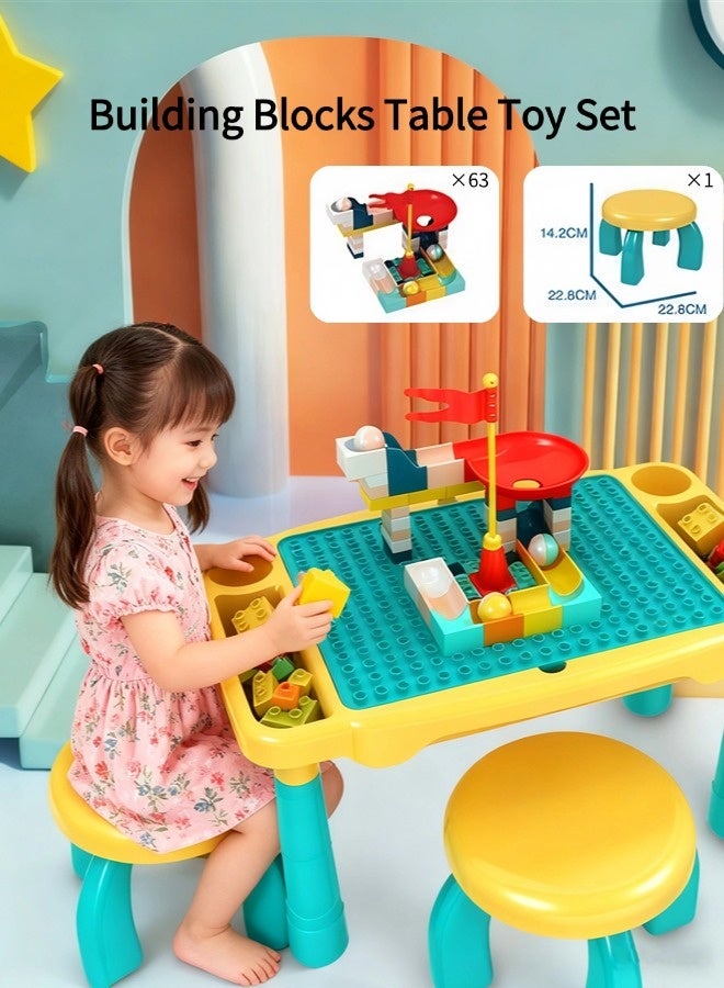 جني ثروة طقم طاولة وكراسي متعدد الوظائف للأطفال 2 في 1 مع 63 قطعة بناء ومساحة لتخزين الماء والرمل والتعلم، مثالي للأطفال من عمر سنتين فما فوق. - Image 1