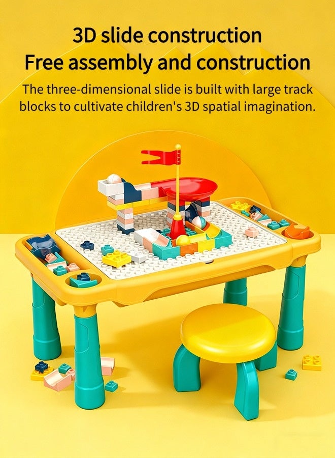 جني ثروة طقم طاولة وكراسي متعدد الوظائف للأطفال 2 في 1 مع 63 قطعة بناء ومساحة لتخزين الماء والرمل والتعلم، مثالي للأطفال من عمر سنتين فما فوق. - Image 5