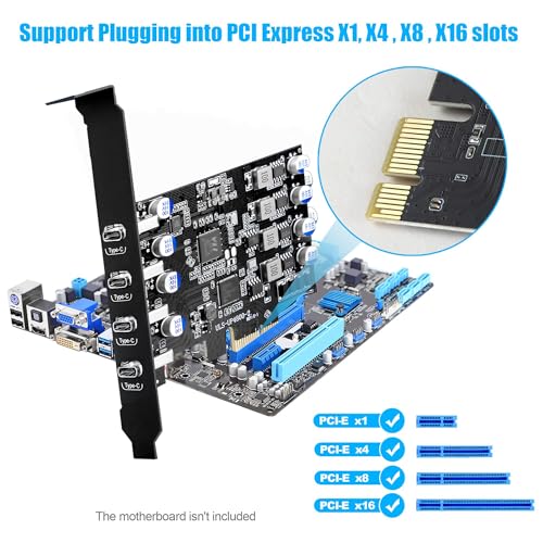 Sinefine 4 Ports USB PCIE Card (4X Type C) PCIe USB 3.0 Expansion Card with Low Profile Bracket for Desktop PC, Data only - Image 3