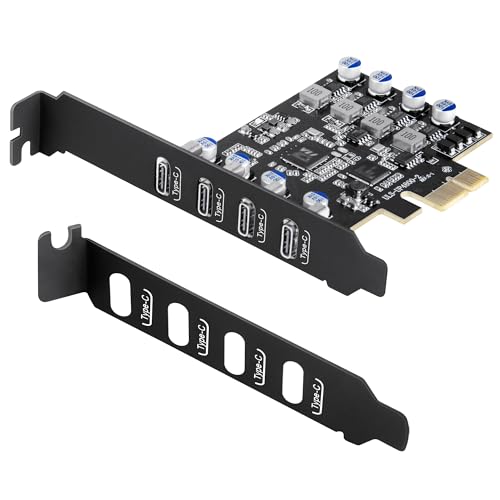 Sinefine 4 Ports USB PCIE Card (4X Type C) PCIe USB 3.0 Expansion Card with Low Profile Bracket for Desktop PC, Data only - Image 1
