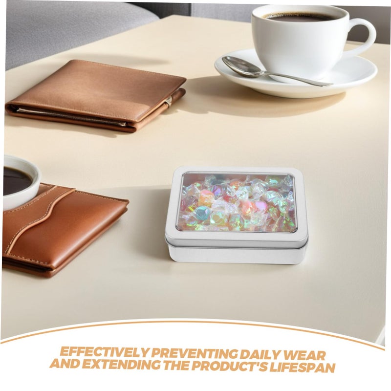 Small Tin Can With Lid Window Rectangular Storage Container For Candies Jewelry Crafts 4.91x3.54x1.38 Inch Silver - Image 4