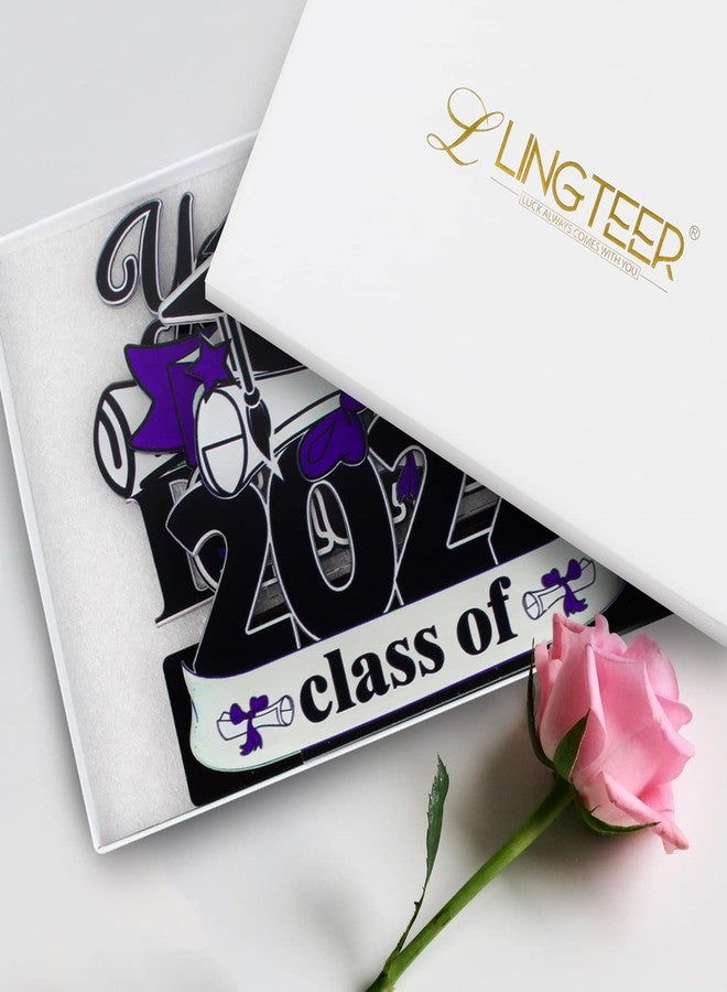 LINGTEER Class of 2026 Graduation Party Decorations - 3Pcs Congrats Grad 2026 School Graduation Acrylic Table Centerpieces Gift Stand Decorations - Purple. - Image 4