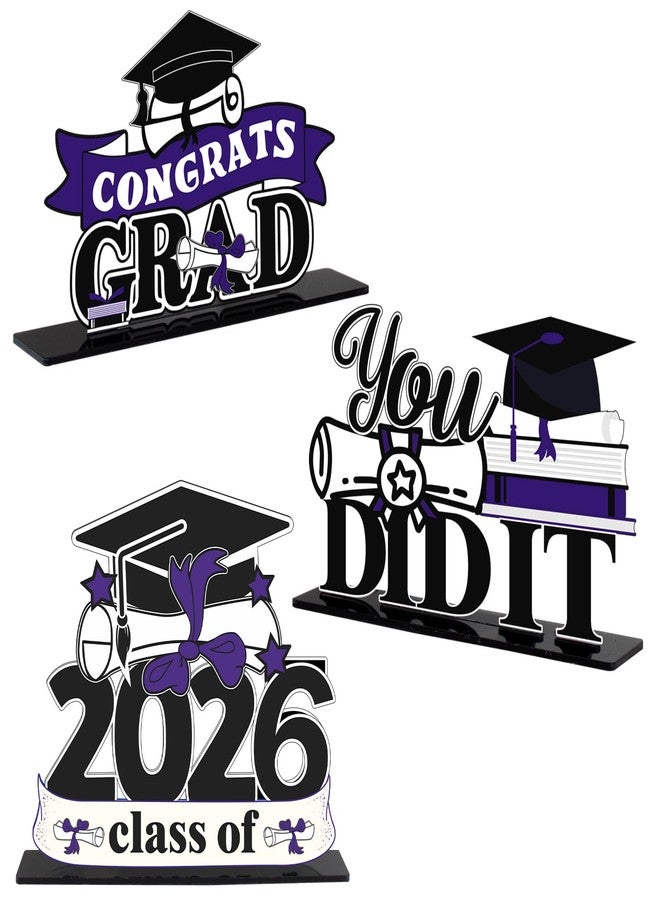 LINGTEER Class of 2026 Graduation Party Decorations - 3Pcs Congrats Grad 2026 School Graduation Acrylic Table Centerpieces Gift Stand Decorations - Purple. - Image 1