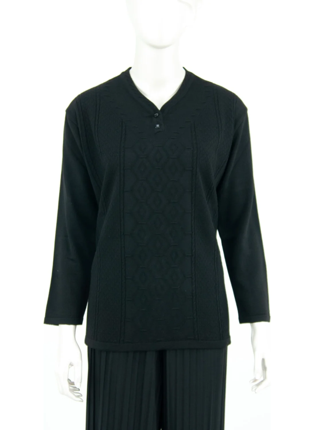 Oppland Women's Winter Emerald Patterned Two-Button Pear Collar Normal Cut Lycra Cotton Knitwear Woven Mother Sweater
