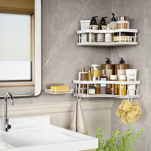 MAXIFFE Shower Caddy Organizer, 3-Pack Corner Shower Caddy Organizer Shelves Storage Rack Accessories for Bathroom Countertop Home Decor Set, White - Image 3