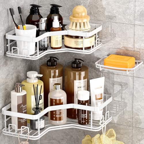 MAXIFFE Shower Caddy Organizer, 3-Pack Corner Shower Caddy Organizer Shelves Storage Rack Accessories for Bathroom Countertop Home Decor Set, White - Image 1