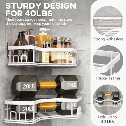 MAXIFFE Shower Caddy Organizer, 3-Pack Corner Shower Caddy Organizer Shelves Storage Rack Accessories for Bathroom Countertop Home Decor Set, White - Image 4
