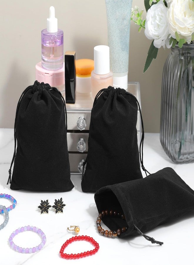 Caeuiciw 50 Pieces Velvet Drawstring Bags, 5 x 7 Inch Black Jewelry Pouches, Soft Velvet Gift Bag, Double Drawstring Cloth Bags for Jewelry Bracelet, Headphone, Bead, Gift, Candy, Gadgets - Image 5