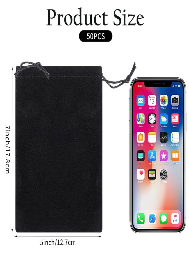Caeuiciw 50 Pieces Velvet Drawstring Bags, 5 x 7 Inch Black Jewelry Pouches, Soft Velvet Gift Bag, Double Drawstring Cloth Bags for Jewelry Bracelet, Headphone, Bead, Gift, Candy, Gadgets - Image 2