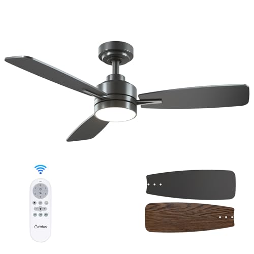 Amico Ceiling Fans with Lights, 44 inch Ceiling fan with Light and Remote Control, Reversible, 3CCT, Dimmable, Noiseless, Small Black Ceiling Fan for Bedroom, Indoor/Outdoor Use - Image 1