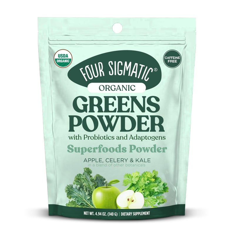 Four Sigmatic Organic Greens Powder | Greens Superfood Powder | Greens with Probiotics & Prebiotics | Organic Super Greens Powder with Organic Moringa Powder, Chaga & Turkey Tail | (4.94 oz.) - Image 1