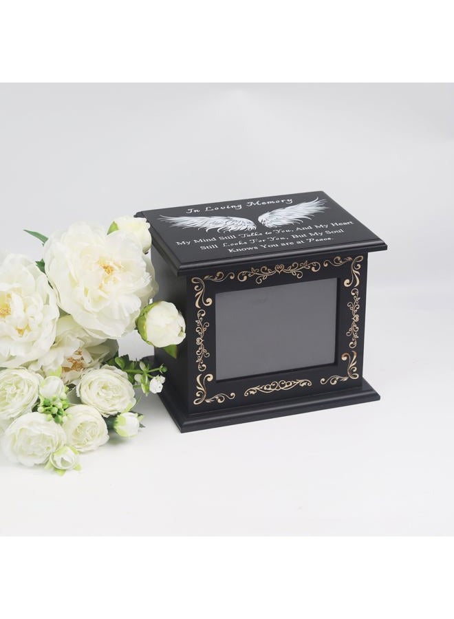 JOYSPARKING Wooden Urn Box for Ashes Cremation Urns for Human Ashes Adult Male or Female, Memorial Keepsake Urns with Photo Frame, Funeral Casket for Men Women, Burial Urn for Adults Up to 200 IBS-Wing - Image 2
