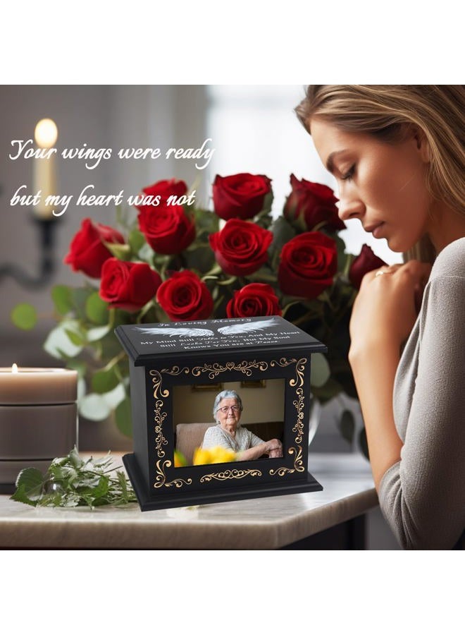 JOYSPARKING Wooden Urn Box for Ashes Cremation Urns for Human Ashes Adult Male or Female, Memorial Keepsake Urns with Photo Frame, Funeral Casket for Men Women, Burial Urn for Adults Up to 200 IBS-Wing - Image 4