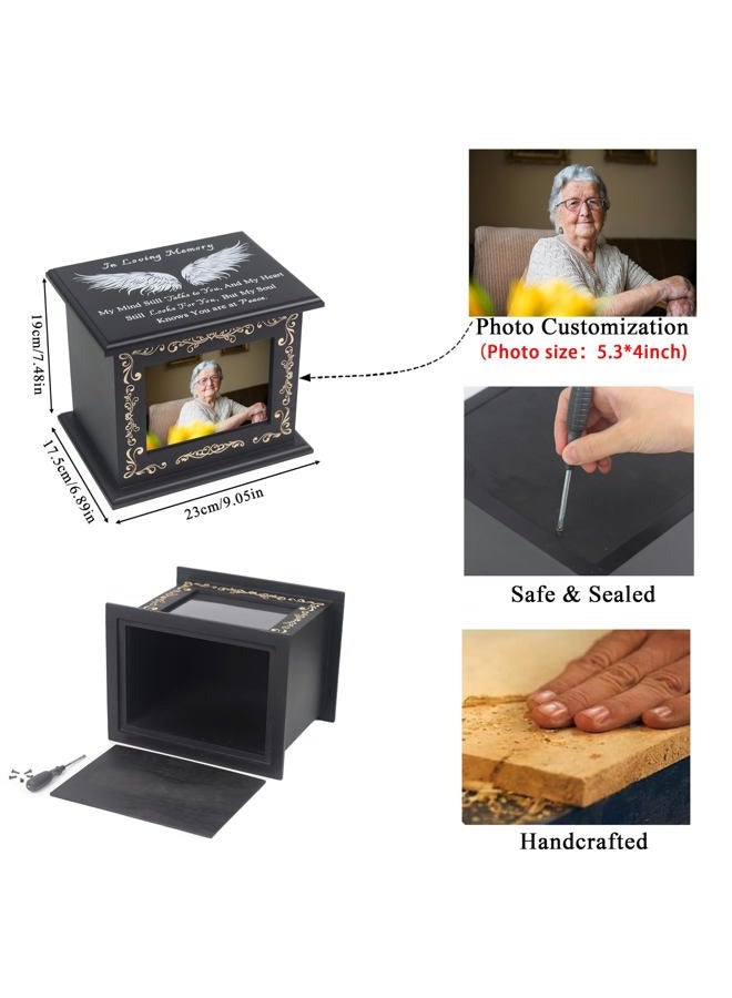 JOYSPARKING Wooden Urn Box for Ashes Cremation Urns for Human Ashes Adult Male or Female, Memorial Keepsake Urns with Photo Frame, Funeral Casket for Men Women, Burial Urn for Adults Up to 200 IBS-Wing - Image 3