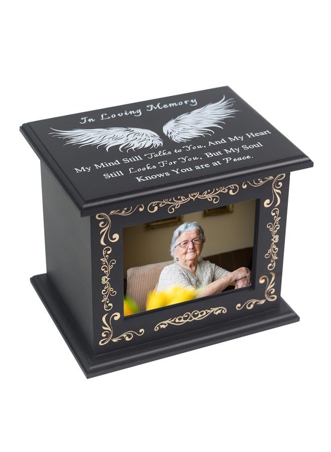 JOYSPARKING Wooden Urn Box for Ashes Cremation Urns for Human Ashes Adult Male or Female, Memorial Keepsake Urns with Photo Frame, Funeral Casket for Men Women, Burial Urn for Adults Up to 200 IBS-Wing - Image 1