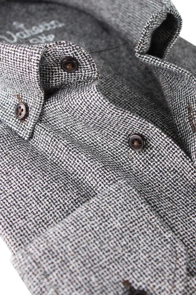 Varetta Men's Black and White Houndstooth Pattern Winter Plain Pocket Wide Cut Shirt