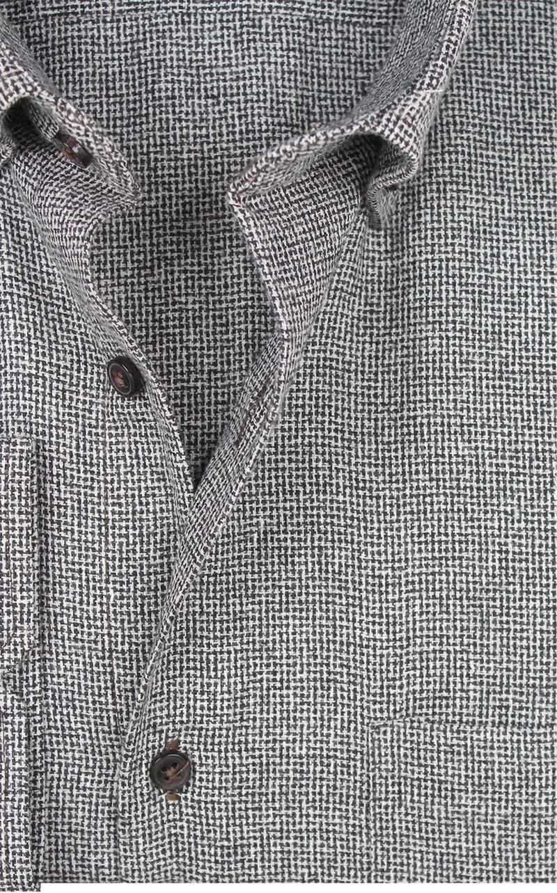 Varetta Men's Black and White Houndstooth Pattern Winter Plain Pocket Wide Cut Shirt
