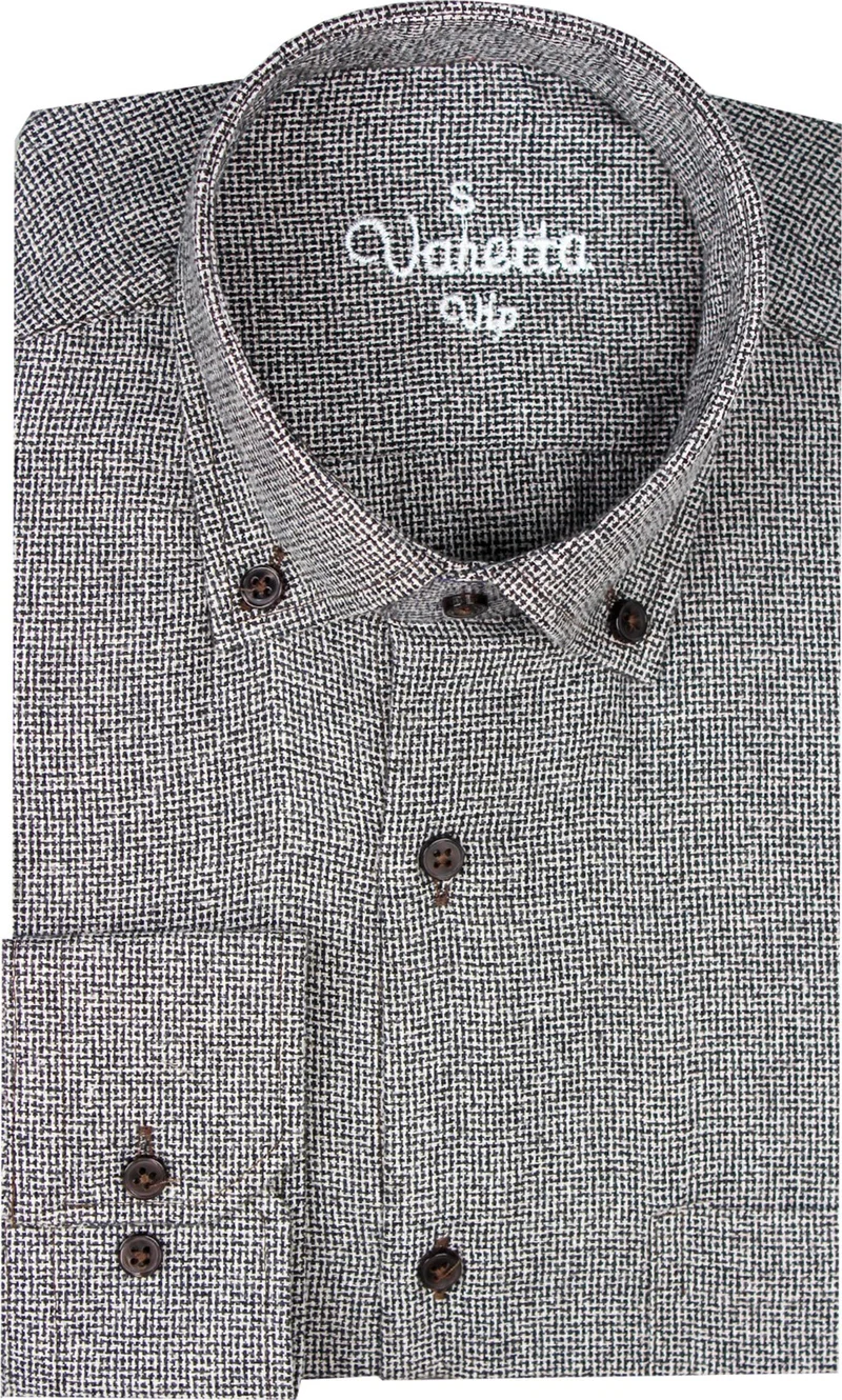 Varetta Men's Black and White Houndstooth Pattern Winter Plain Pocket Wide Cut Shirt