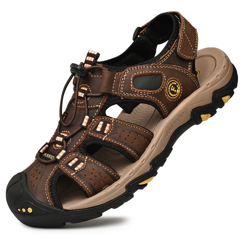 Men'S Leather Sandals Men'S Baotou Breathable Beach Shoes Men'S Outdoor River Tracing Casual Fashion Cowhide Men'S Shoes - Image 1