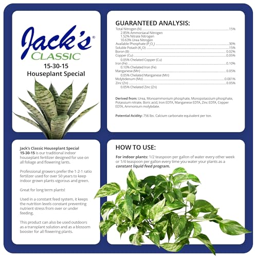 Jacks Classic Jack's Classic 15-30-15 Houseplant Special Water-Soluble Fertilizer with Micronutrients to Green-Up and Increase Blooms in Houseplants, 8oz - Image 2