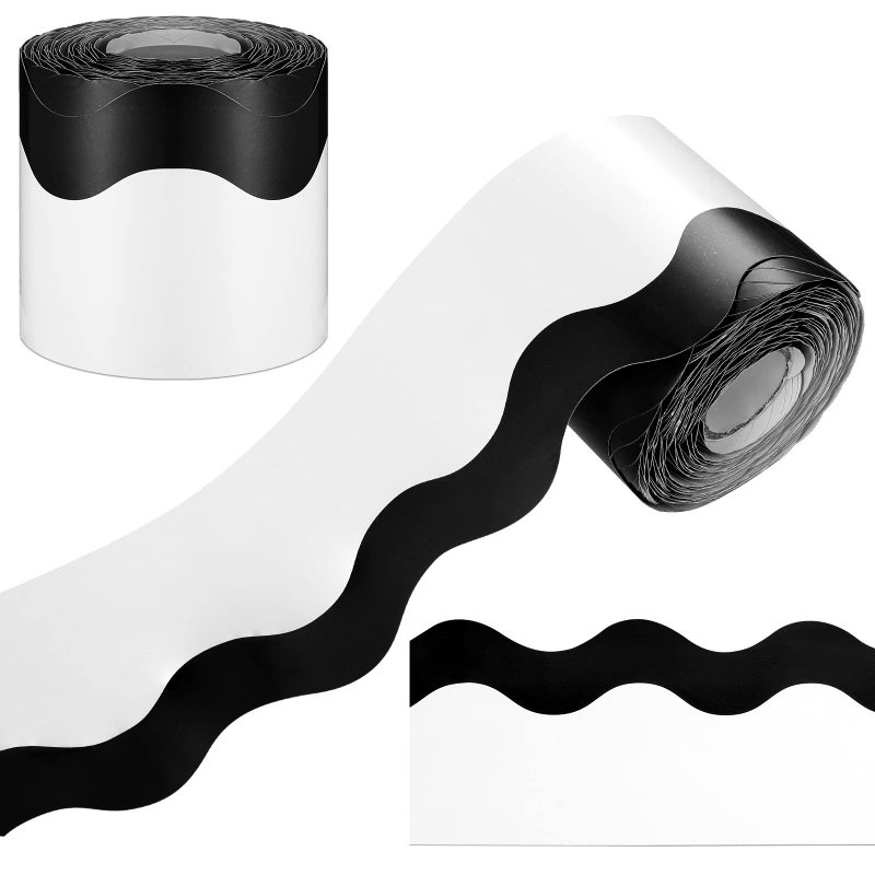 Black and White Bulletin Board Borders Scalloped Classroom Borders Wavy Line Board Borders Trim for Desks Locker Home School Classroom Decor
