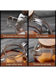 Happy Home Heat-Resistant Borosilicate Glass Teapot, Microwave Safe, with Bamboo Lid and Removable Filter Spout, for Loose Leaf Tea, Flowering Tea, and Fruit Infusion Tea,1000Ml  - Image 3