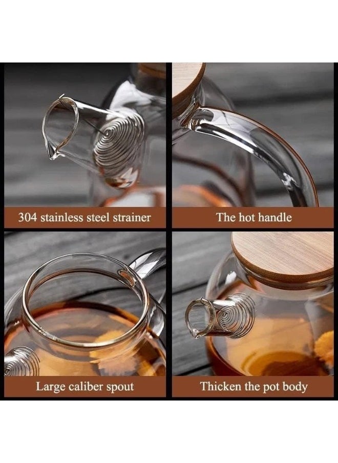 Happy Home Heat-Resistant Borosilicate Glass Teapot, Microwave Safe, with Bamboo Lid and Removable Filter Spout, for Loose Leaf Tea, Flowering Tea, and Fruit Infusion Tea,1000Ml  - Image 3