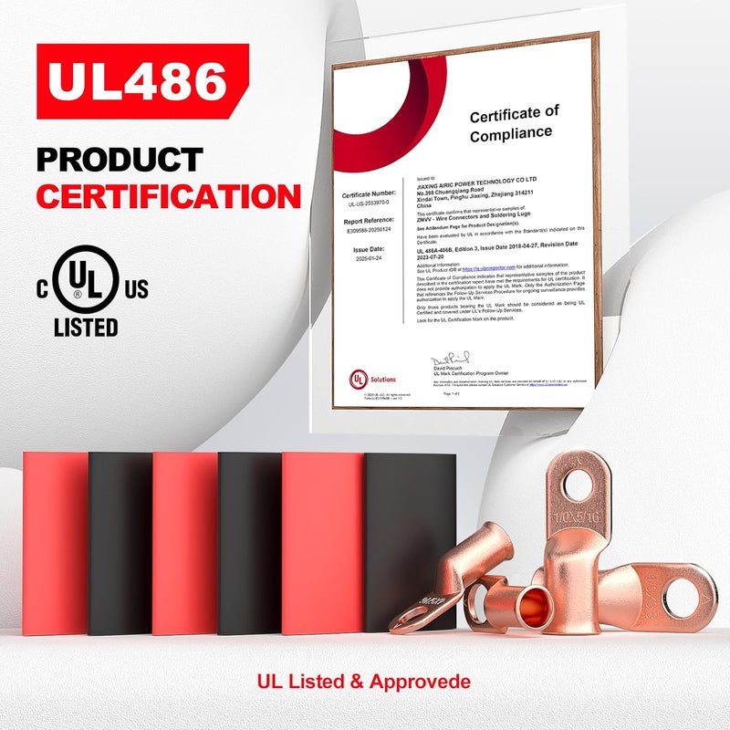 ايرك معتمدة من UL 2 AWG - 3/8" عروات كابل بطارية، أطراف حلقية قابلة ل��انكماش الحراري، أطراف كابل نحاسية، طرف موصل توصيل، موصلات تجعيد كهربائية، عروة سلك لأسلاك قياس 2، 6 قطع - Image 3