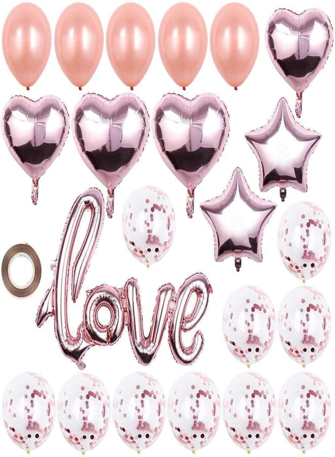 Secret Love Foil Balloons with Ribbon Valentines Day Balloon Decorations Love Confetti Balloon Foil Heart Balloons Sequins Hanging Wedding Engagement Anniversary Party Backdrop Christmas Supply 22 Pcs