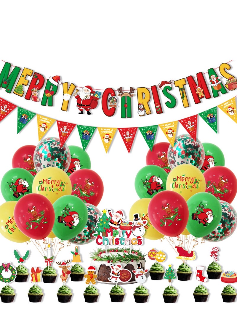 Christmas Santa Claus snowman flag cake with label and balloons party set - Image 1