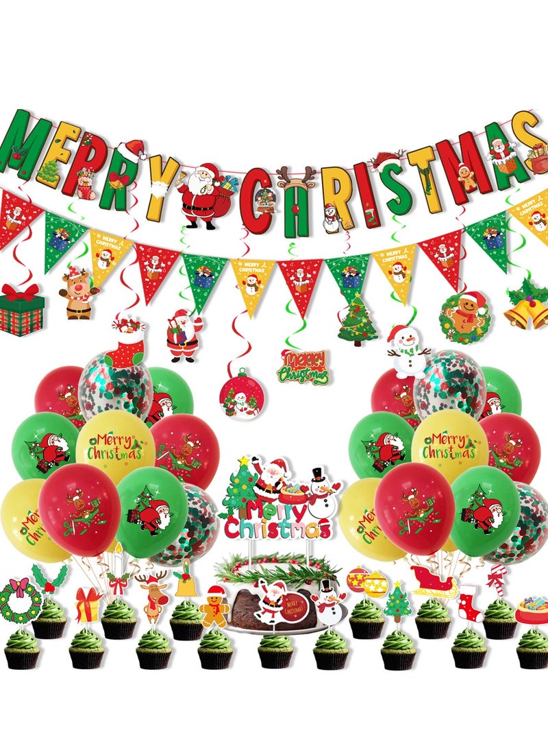 Christmas Santa Claus snowman flag cake with label and balloons party set - Image 2