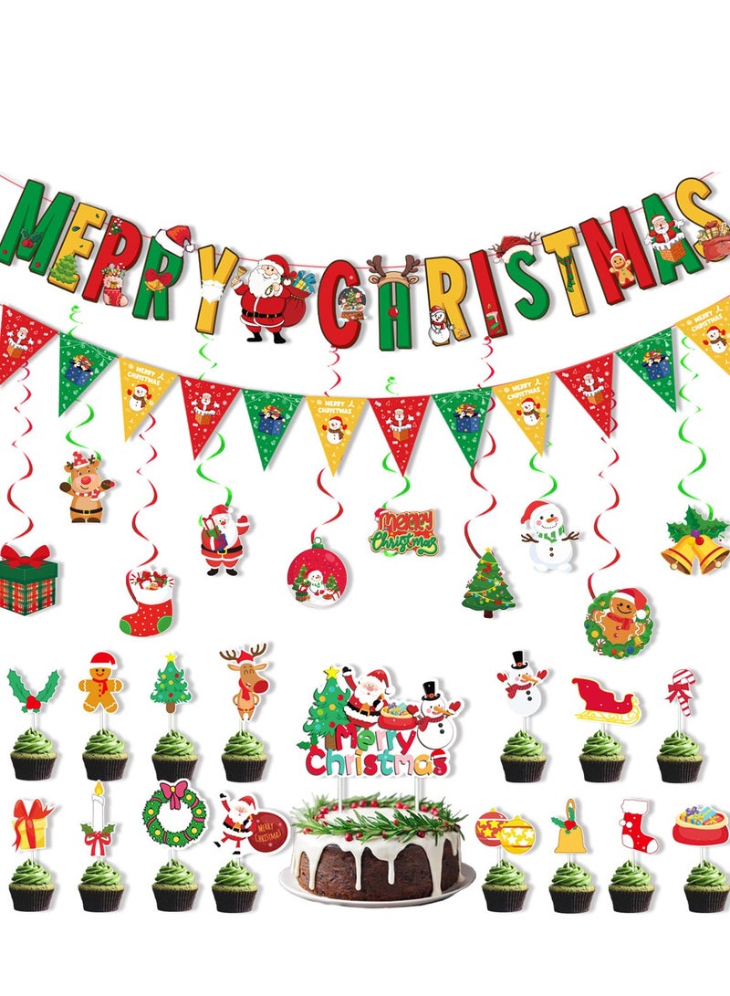 Christmas Santa Claus snowman flag cake with label and balloons party set - Image 3