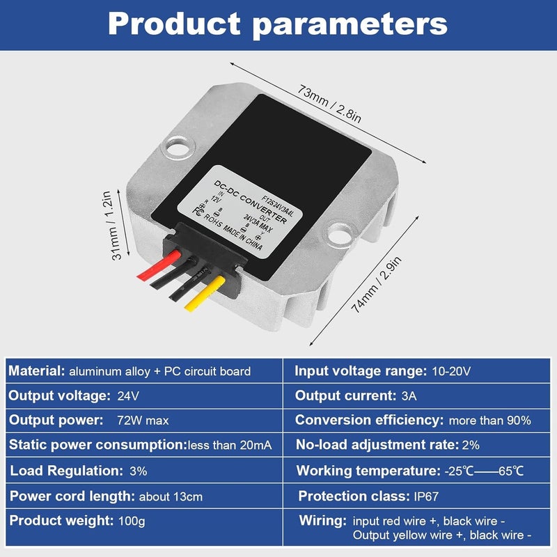 DEWIN DC-DC Converter, Voltage Converter 12V to 24V 3A DC-DC Booster Converter Power Supply Module Waterproof Boost Voltage Regulator - Image 5