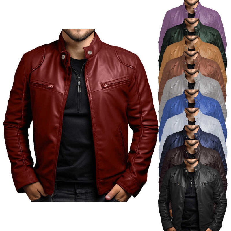 2024 Autumn New Business 5U Leather Jacket Collar Slim Zipper Leather Jacket-L531 555 - Image 3