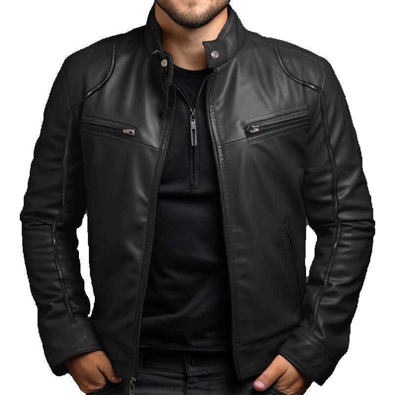 2024 Autumn New Business 5U Leather Jacket Collar Slim Zipper Leather Jacket-L531 555 - Image 4